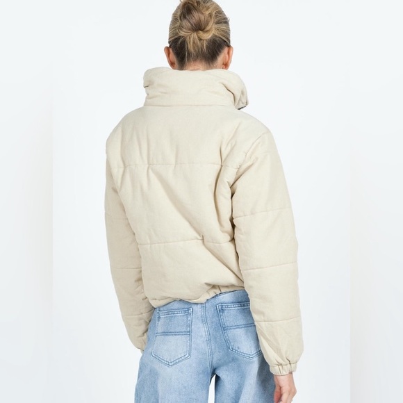 Princess Polly beige bomber puffer drawstring jacket sz 4 - Picture 4 of 8